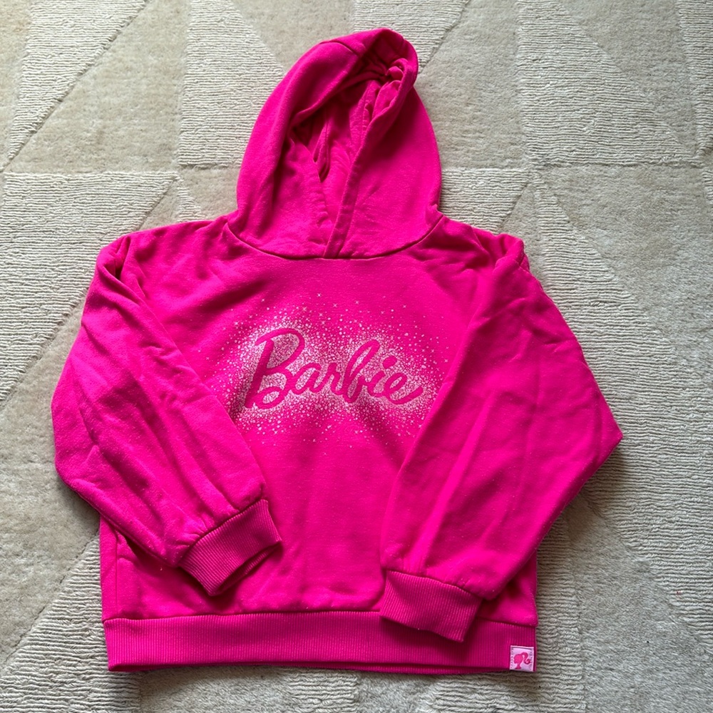 Girls Pink Barbie Hoodie with Sparkle Glitter Detail Size 7/8
